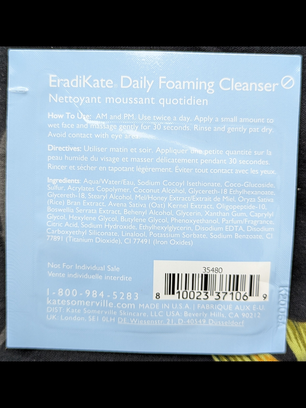 Kate Somerville Blue and Pink Sample Sachet - EradiKate Daily Foaming Cleanser - Picture 2 of 2